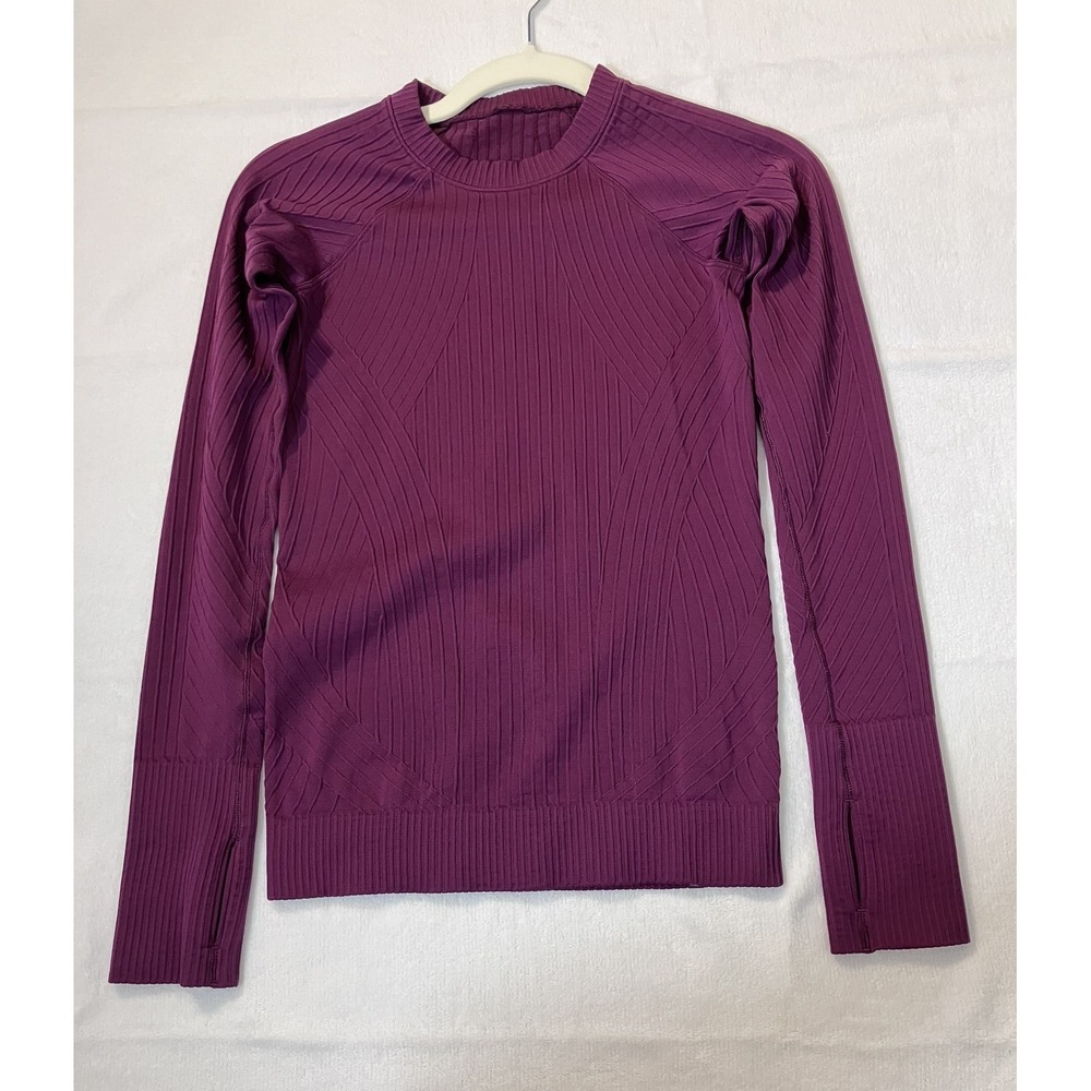 Lululemon Rest Less Pullover Purple Ribbed Long Sleeve Thumbholes Size 4-6